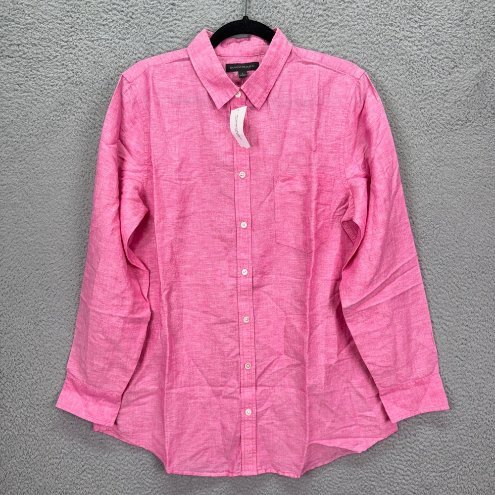Banana Republic Shirt Mens Large Pink Linen Blend Preppy Office Business Beach - Picture 2 of 10